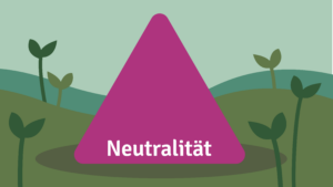 Neutralität: Illustration einer Wiese auf der viele kleine Pflanzen wachsen. In der Mitte steht ein Dreieck auf dem "Neutralität" steht.