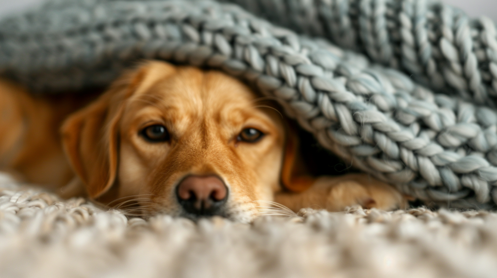 Hund - goldiger Golden Retriever unter Kuscheldecke. 16:9 by Katha with Pride