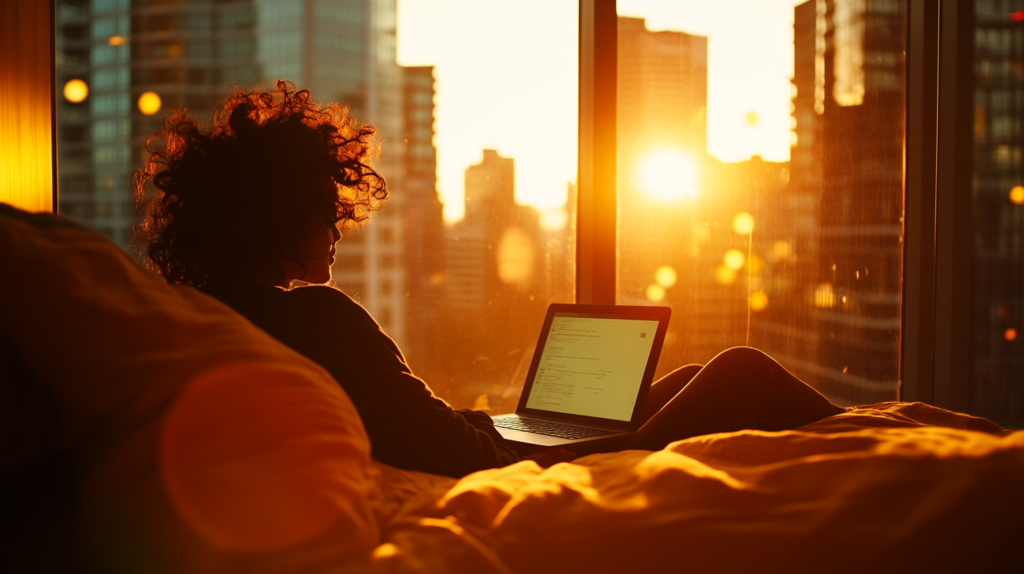 A non-binary person working on a laptop