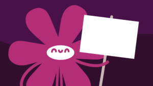 Maskottchen hält ein symbolisches Protest Schild ohne Text nach oben.