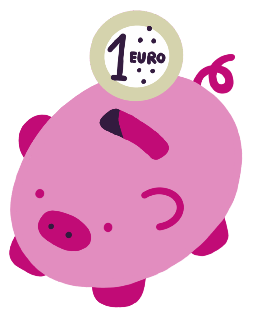 Illustration eines großem Sparschweins und einer 1 € Münze