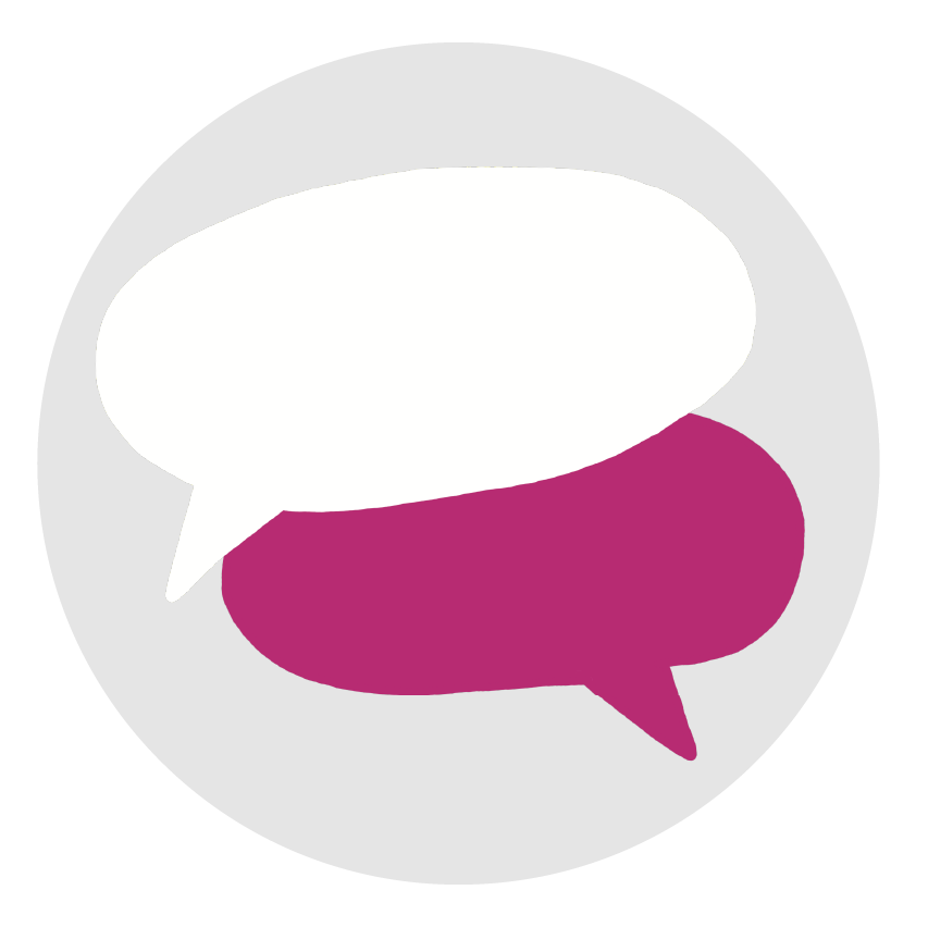 Grafik zeigt zwei Spechblasen, die sich überlappen. Eine weiß, eine pink.