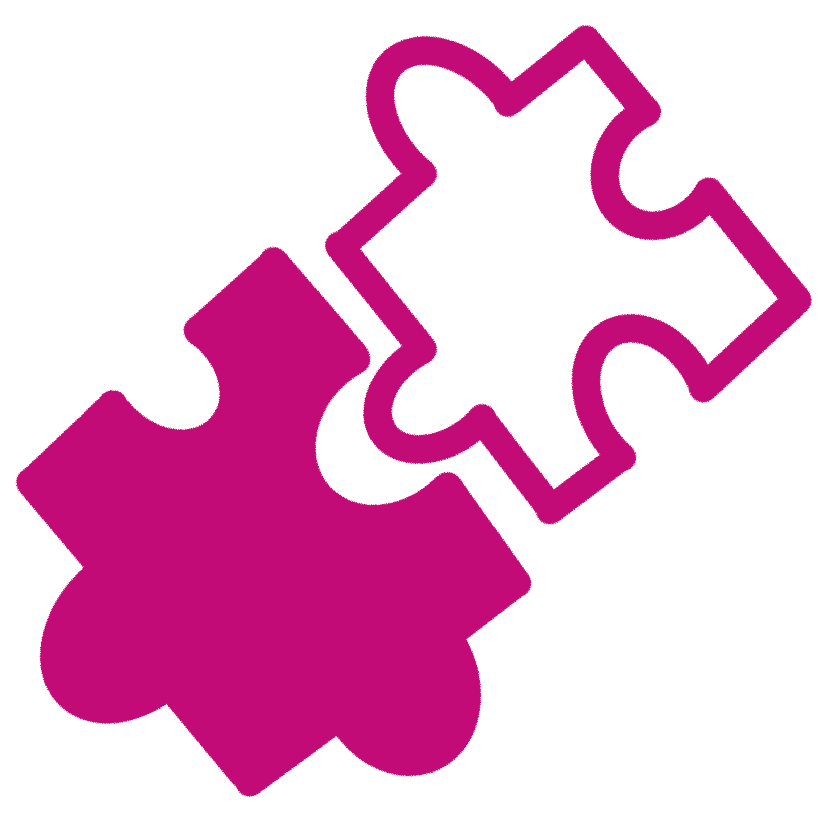 Icon: Zwei Puzzleteile, die zusammen passen.