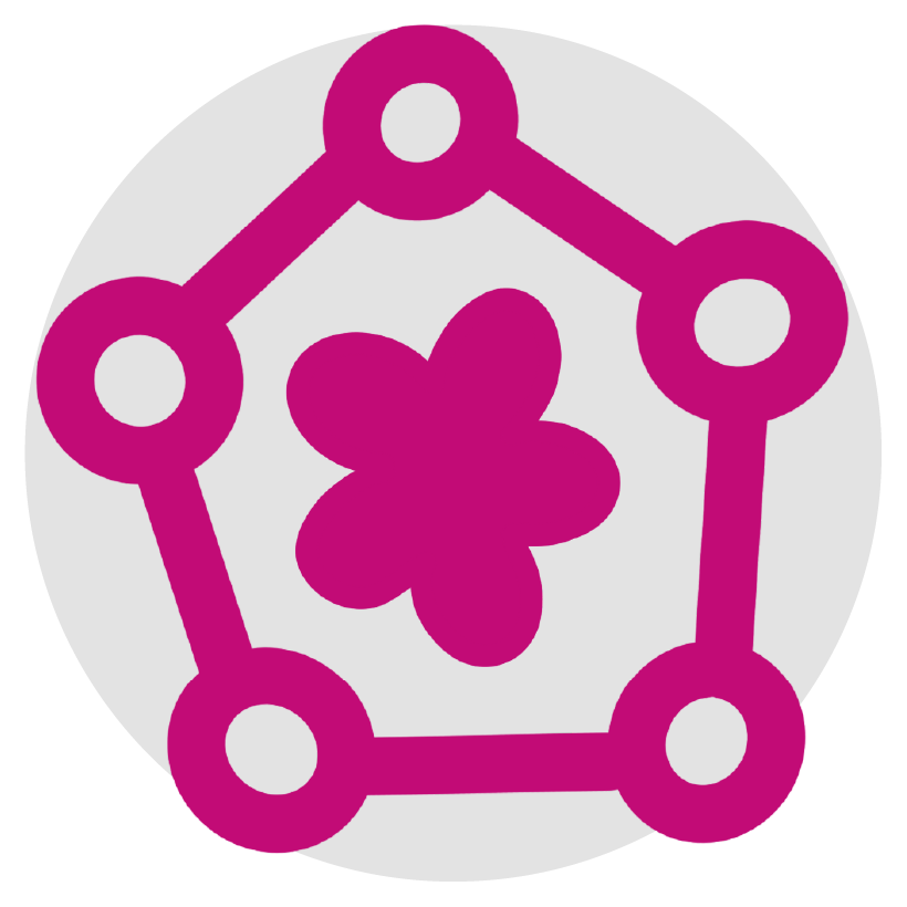 Icon: fünf Kreise die mit Strichen verbunden sind. In der Mitte ein Blumen-Symbol